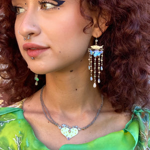 Enamel Fish Earrings with Ethiopian Opals