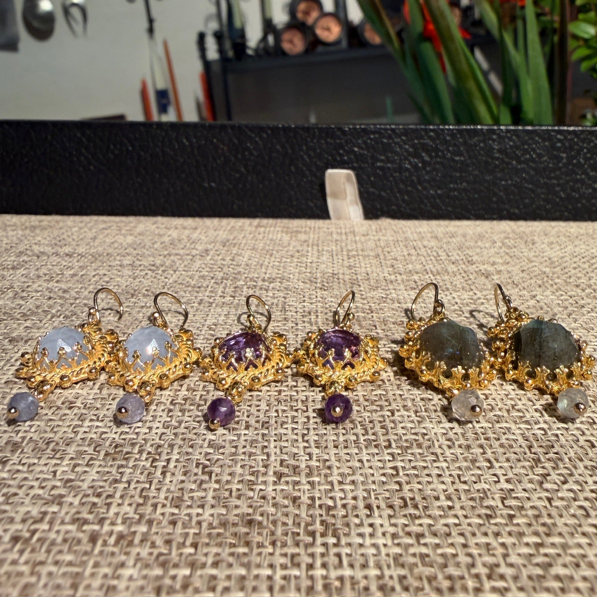 Flower Framed Gemstone Earrings