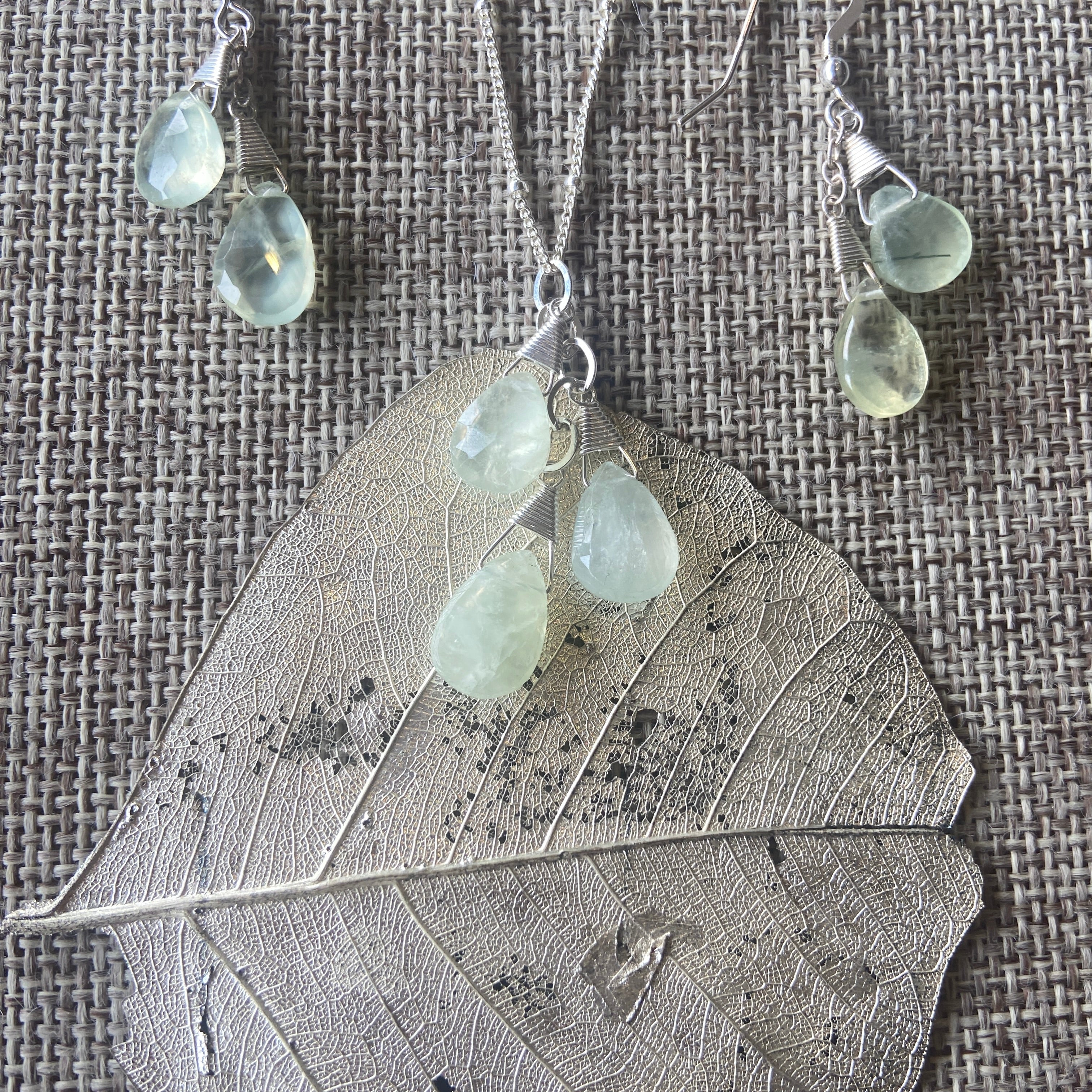 Prehnite Necklace & Earrings