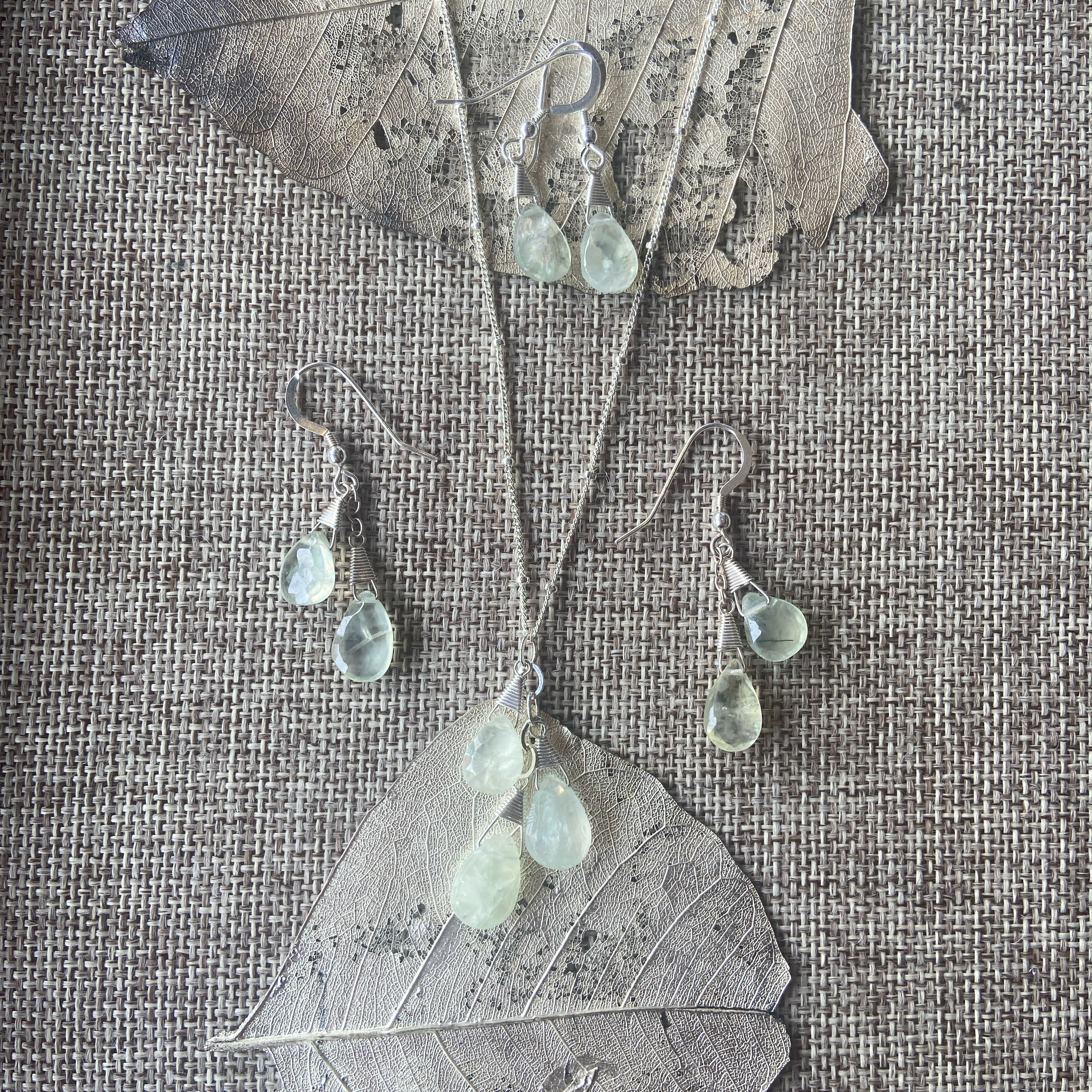 Prehnite Necklace & Earrings