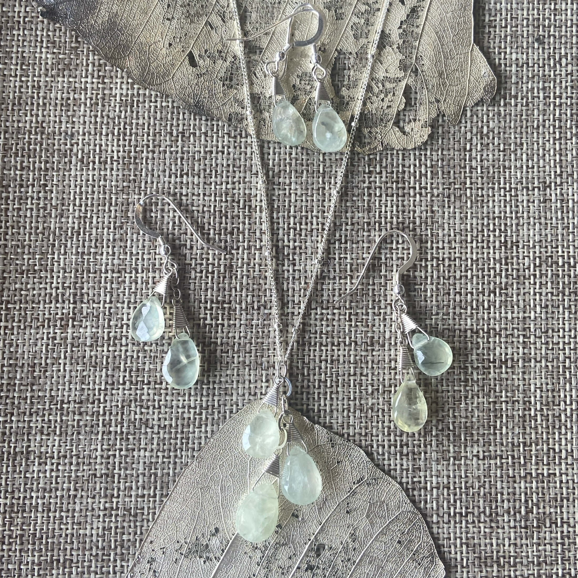 Prehnite Necklace & Earrings