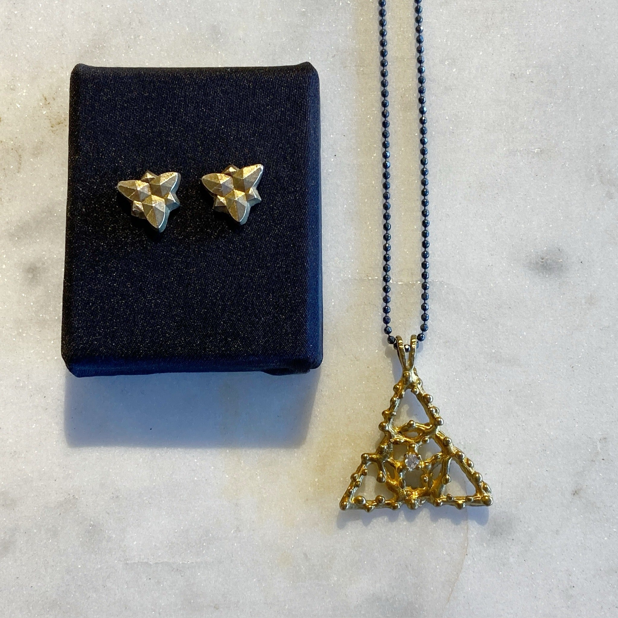 Pyramid Necklace & Post Earrings