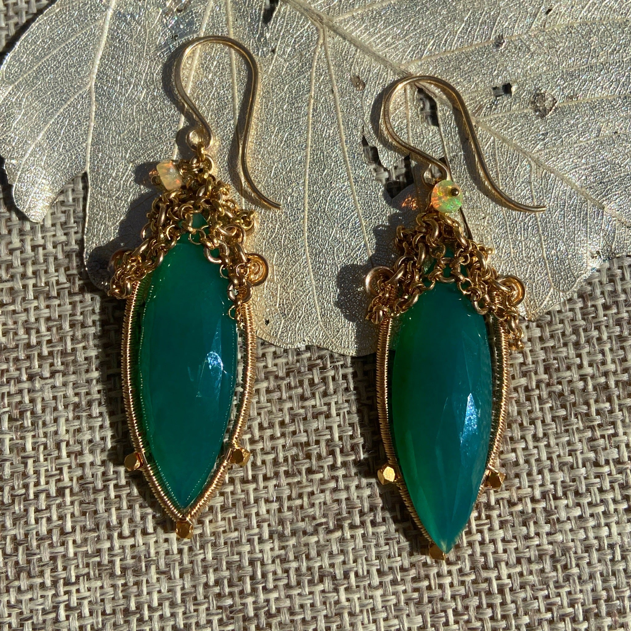 Green Onyx & Opal Earrings