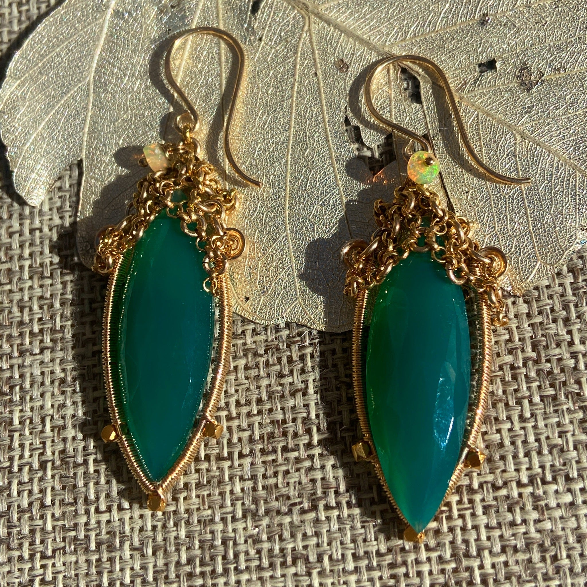 Green Onyx & Opal Earrings