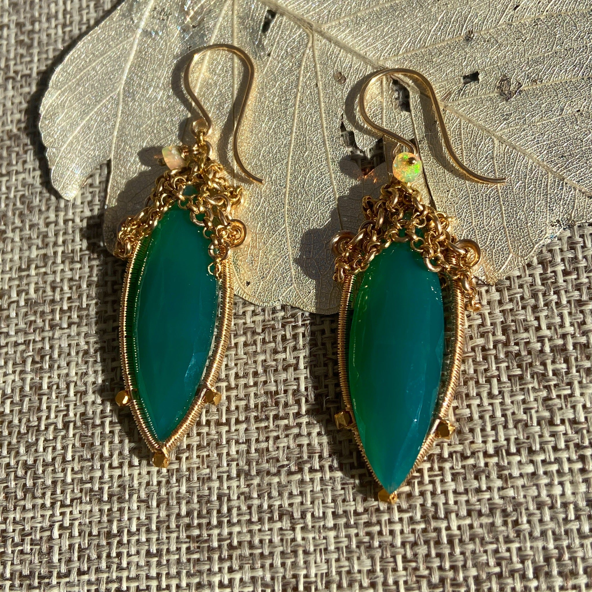 Green Onyx & Opal Earrings