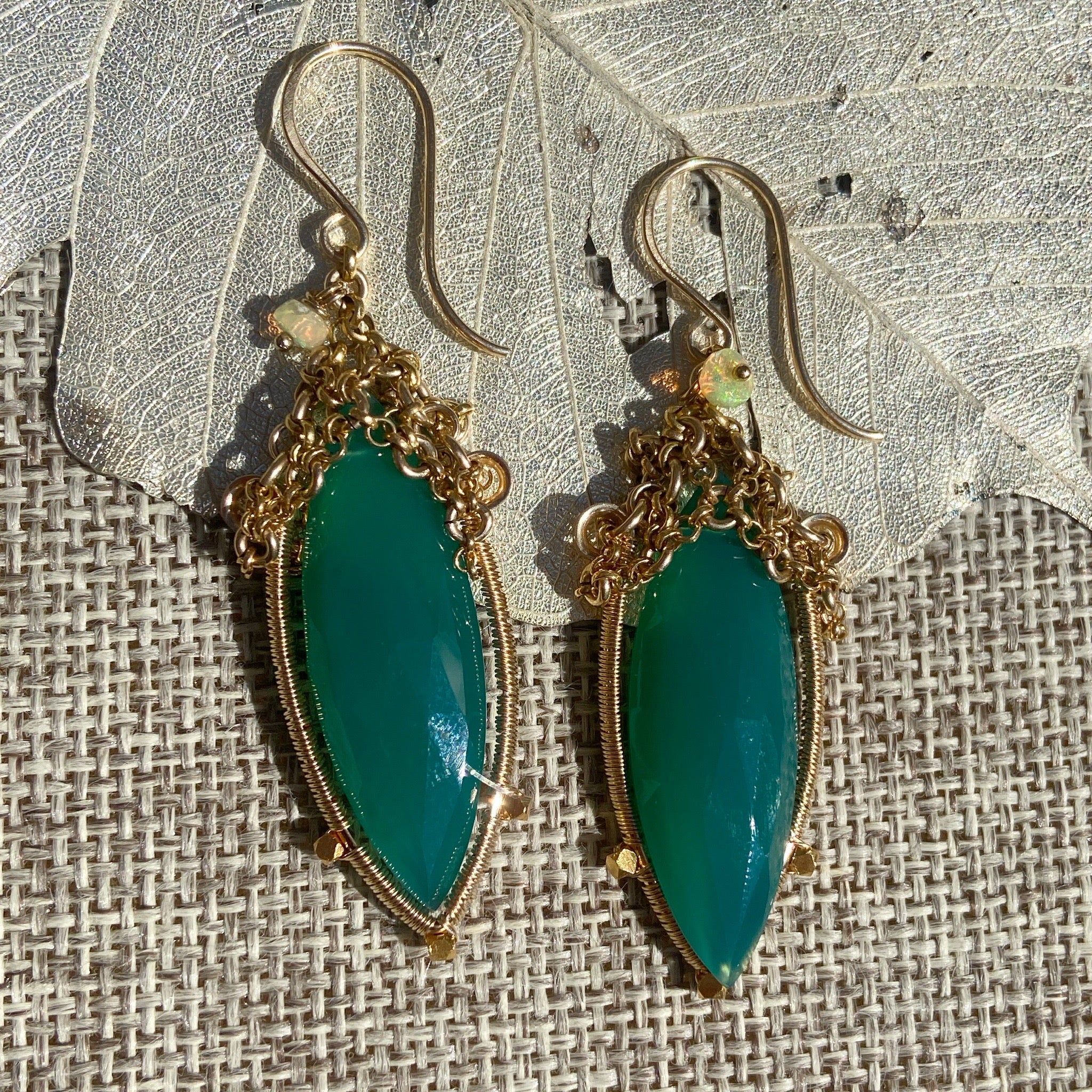 Green Onyx & Opal Earrings