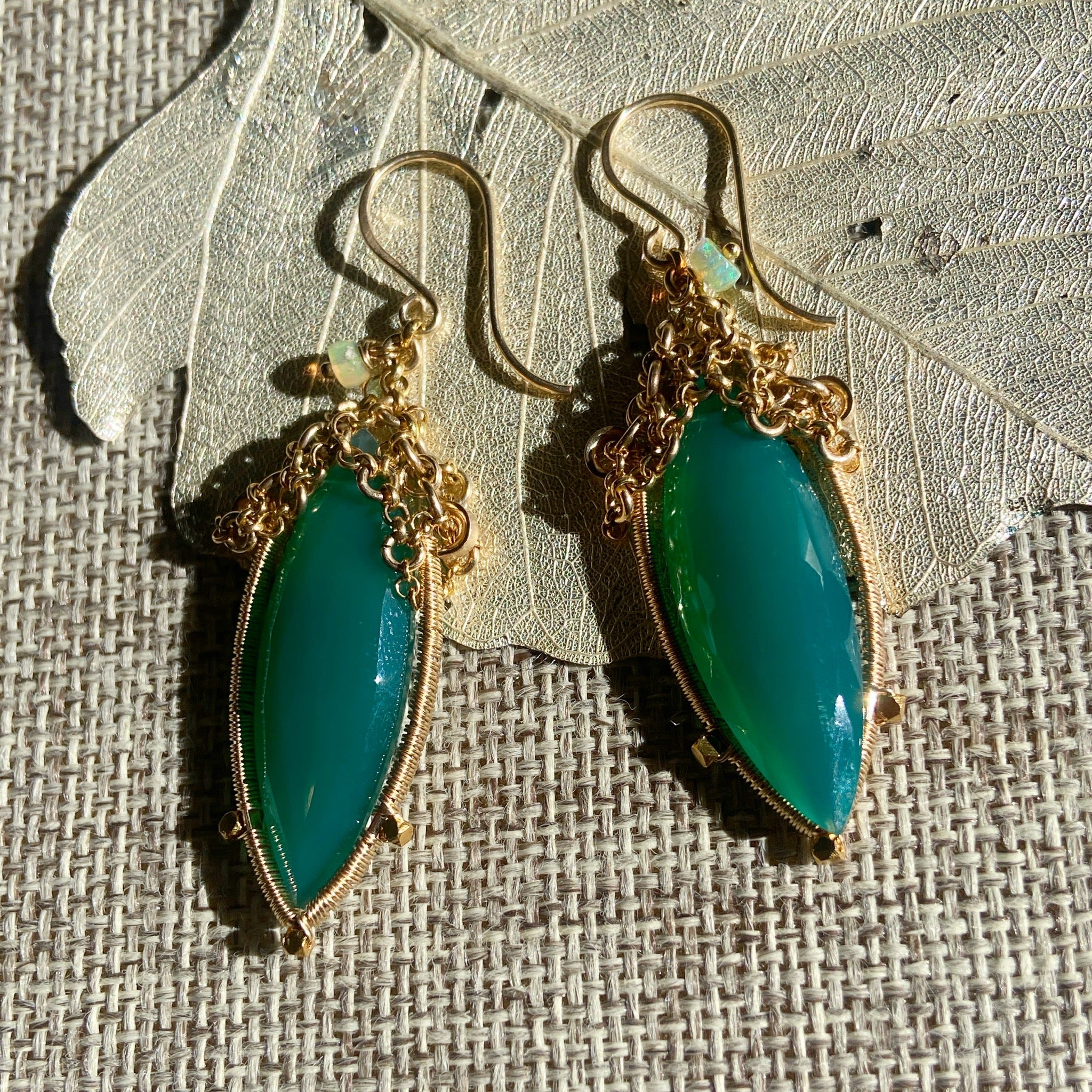 Green Onyx & Opal Earrings