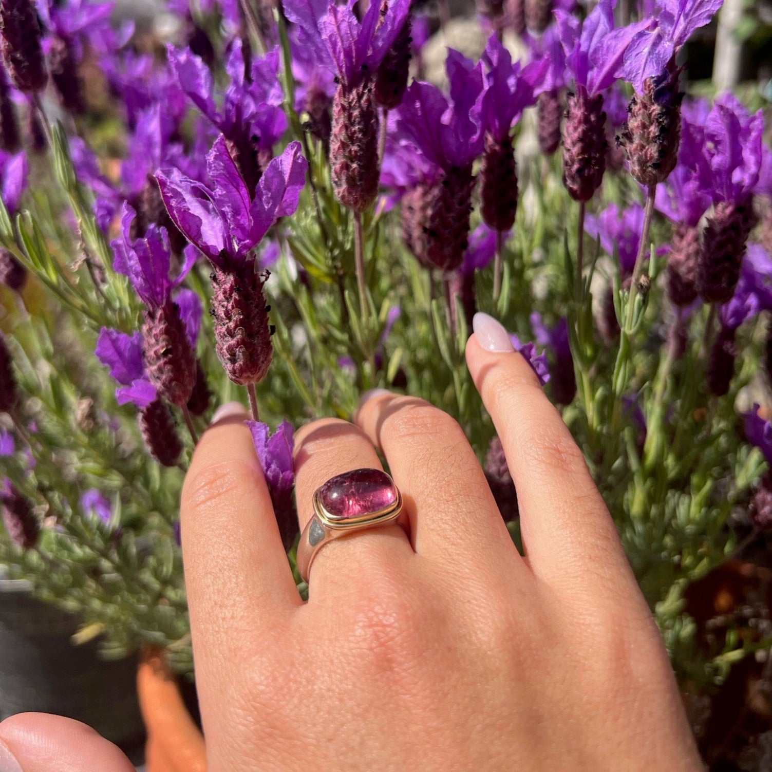 Pink Tourmaline Mixed Metal Ring