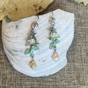 Bird On Branch Pearl Earrings