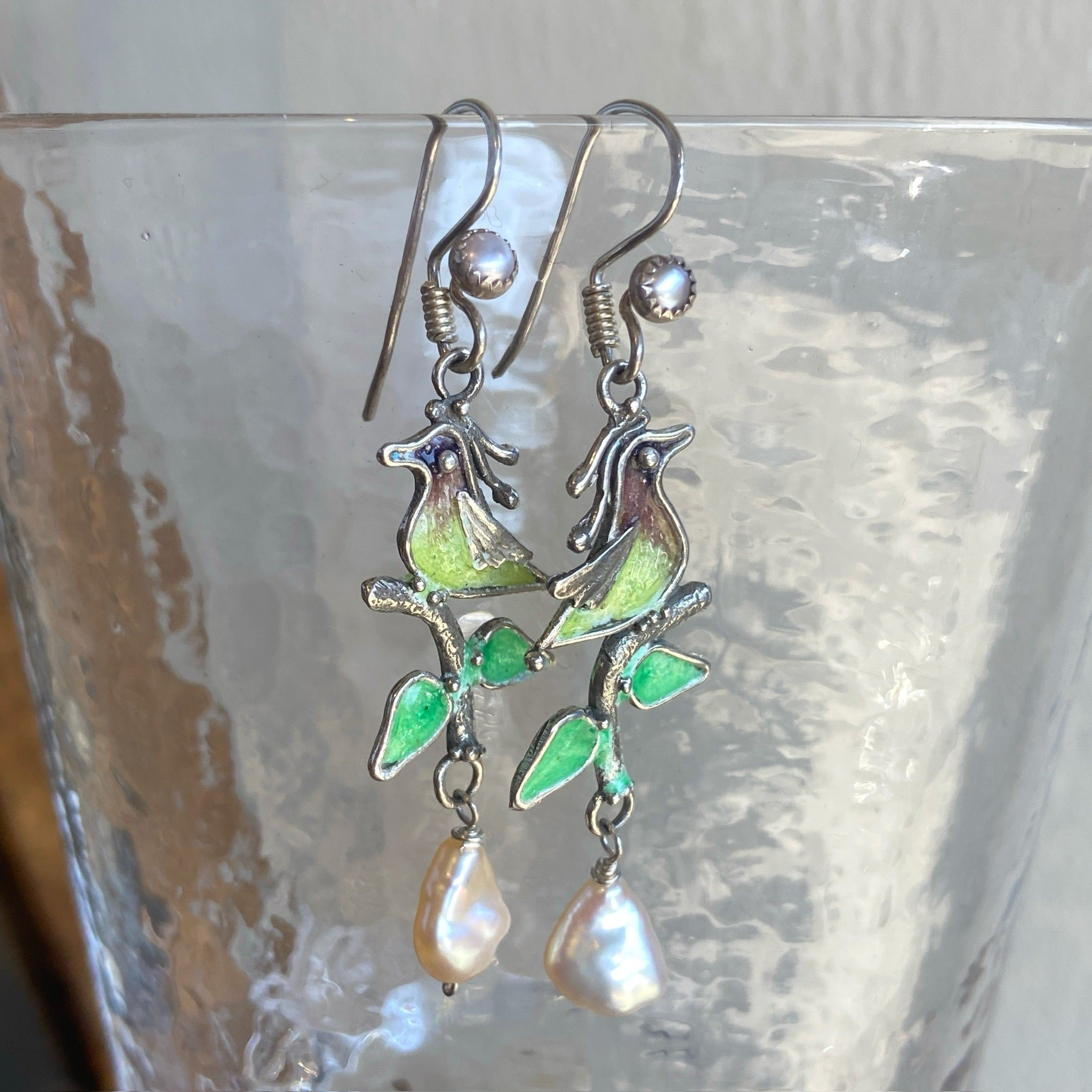 Bird On Branch Pearl Earrings