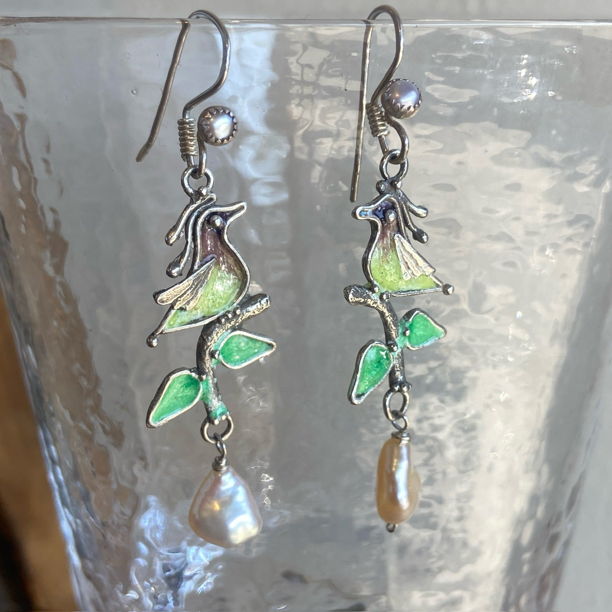 Bird On Branch Pearl Earrings