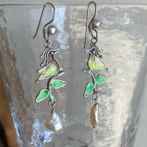 Bird On Branch Pearl Earrings