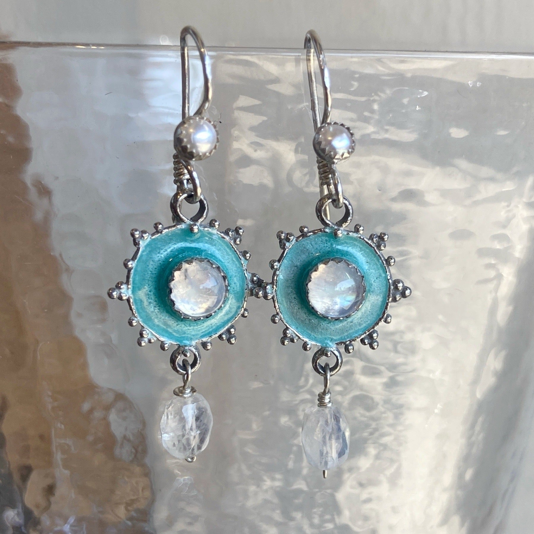 Moonstone & Enamel Earrings