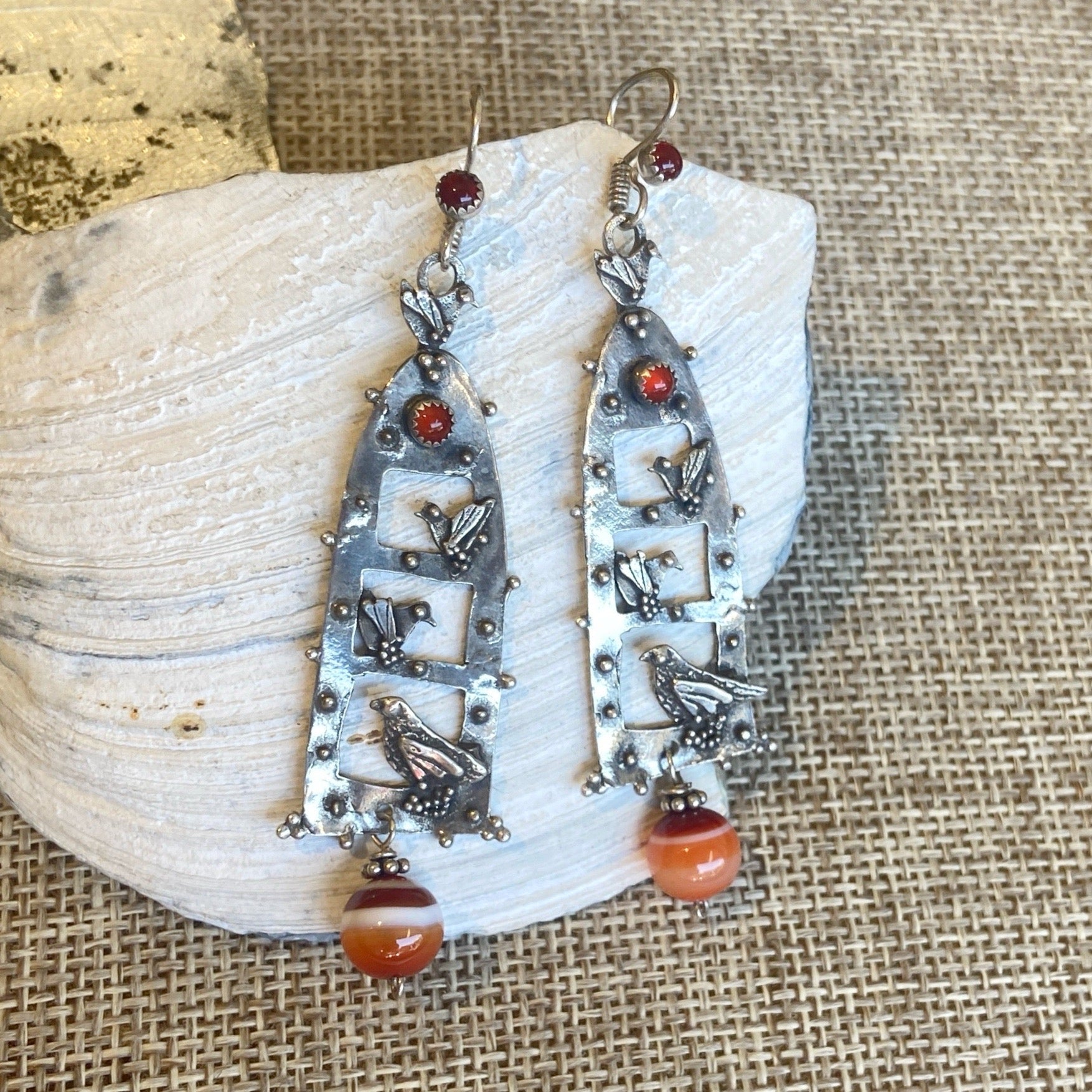 Perched Birds Agate Earrings