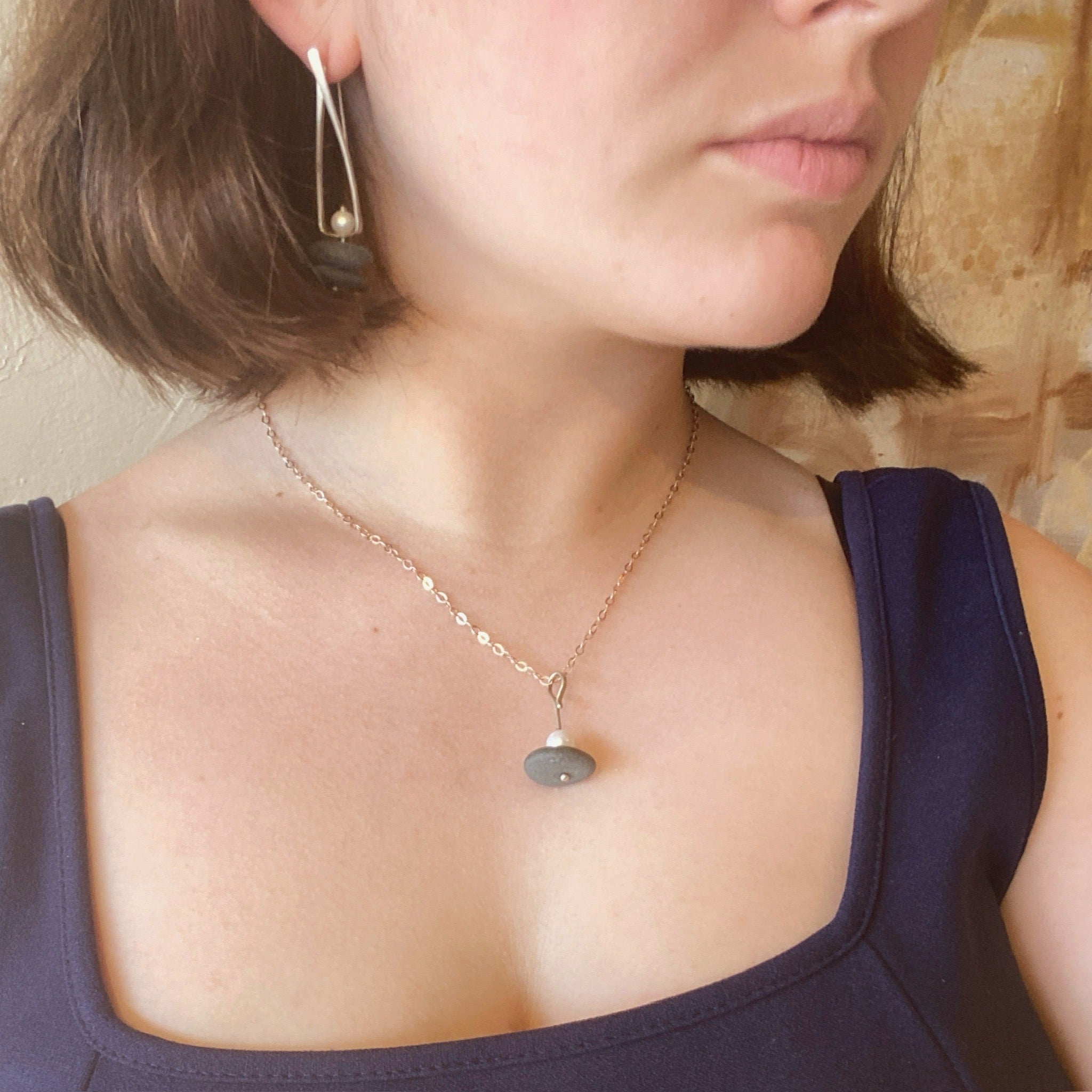 Stacked Stones With Pearls Earrings & Necklace