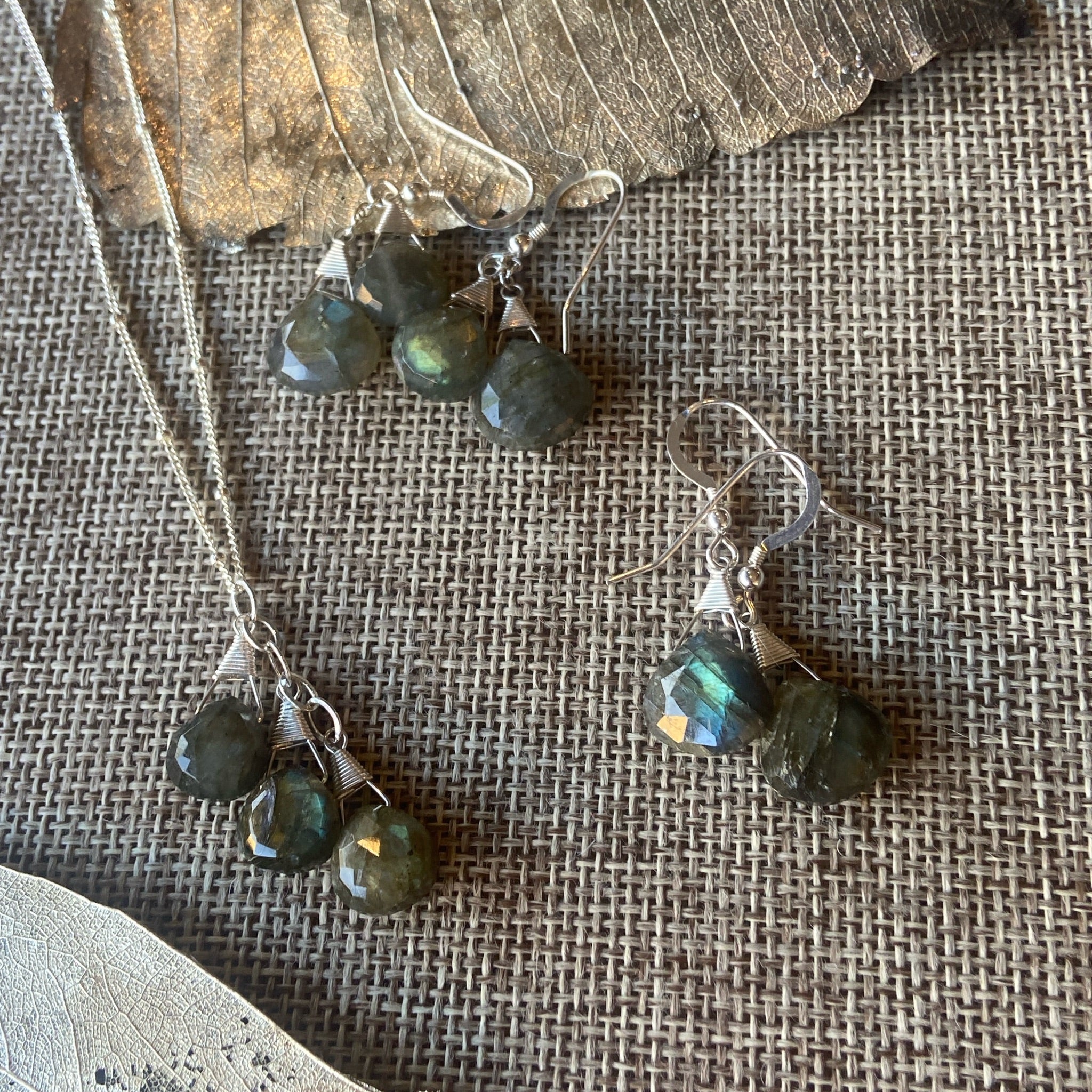 Labradorite Earrings and necklace in Silver