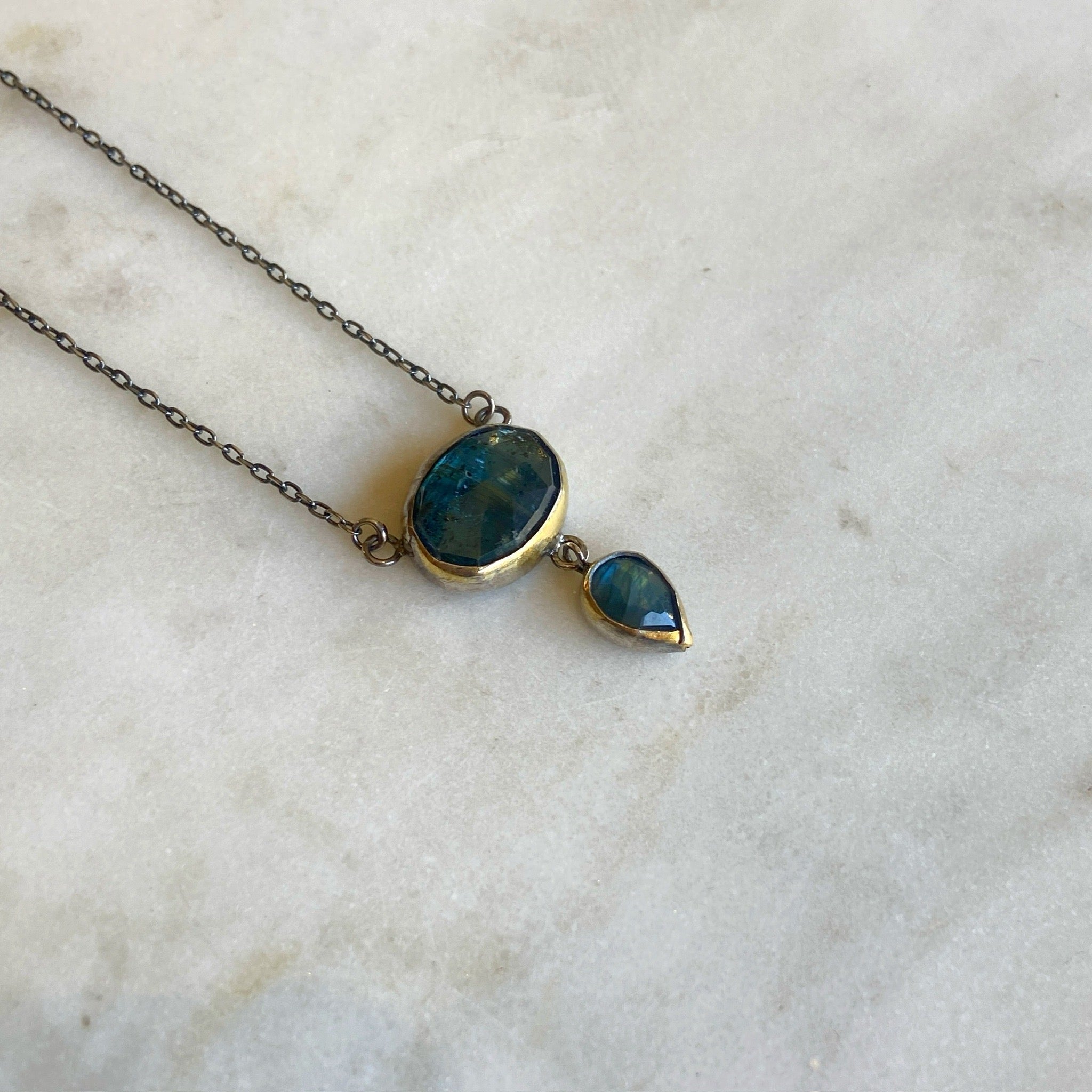 Kyanite & Labradorite Oval Drop Necklace