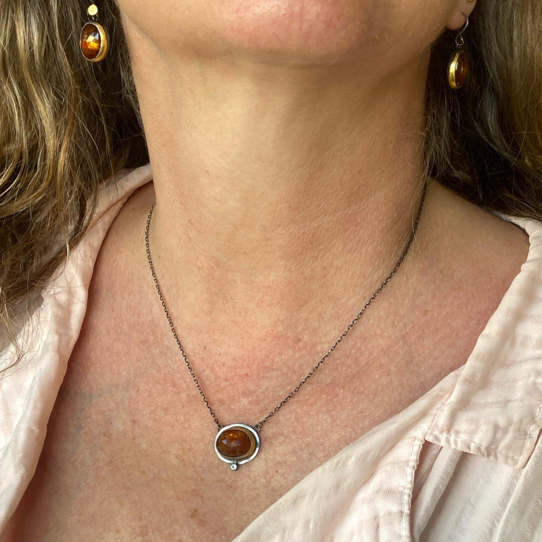 Orange Kyanite Oval Necklace & Earrings