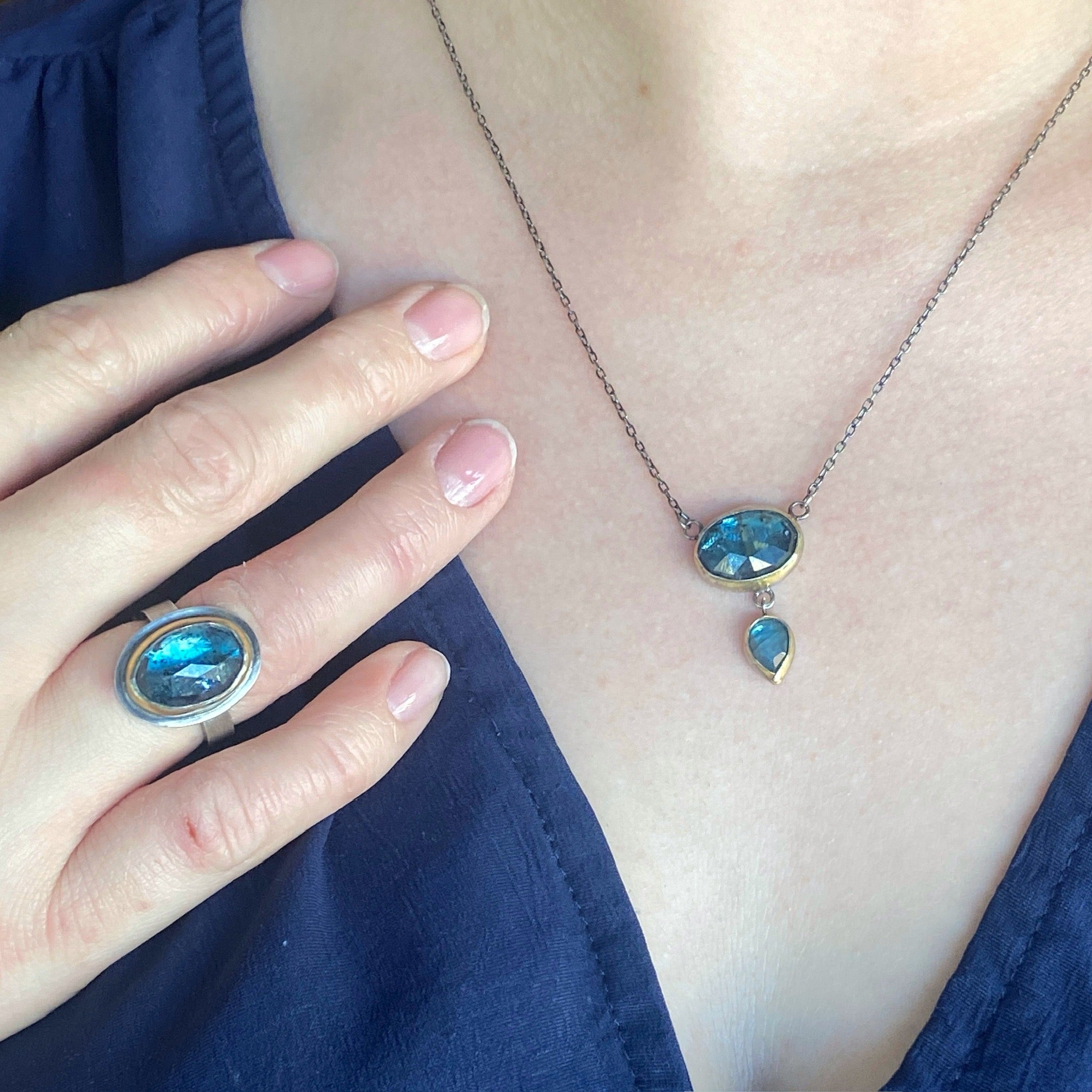 Kyanite & Labradorite Oval Drop Necklace