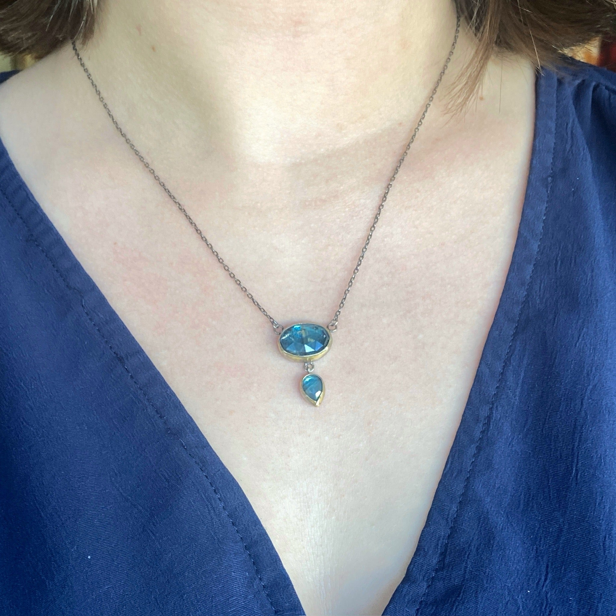 Kyanite & Labradorite Oval Drop Necklace