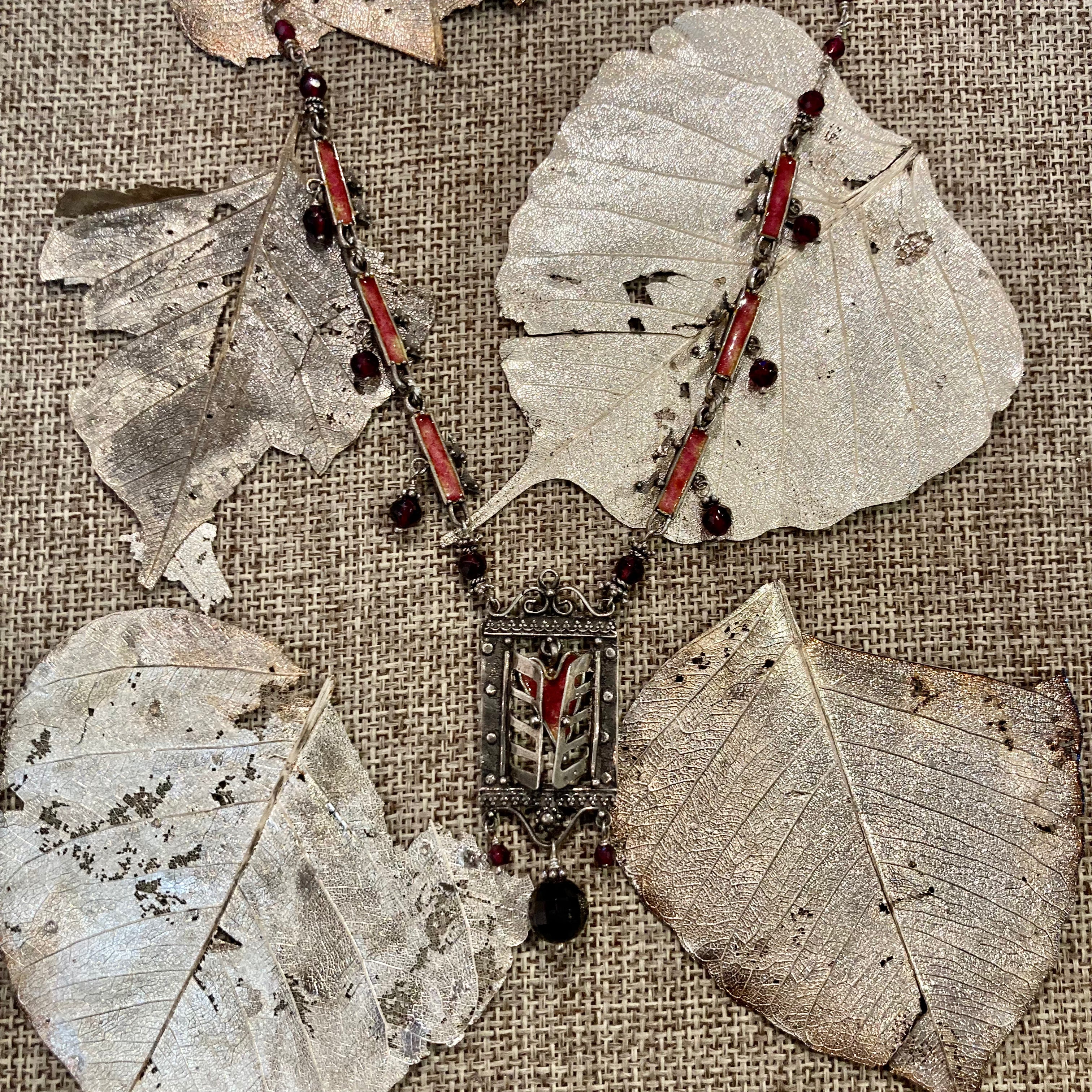 Enamel & Garnet Heart Necklace
