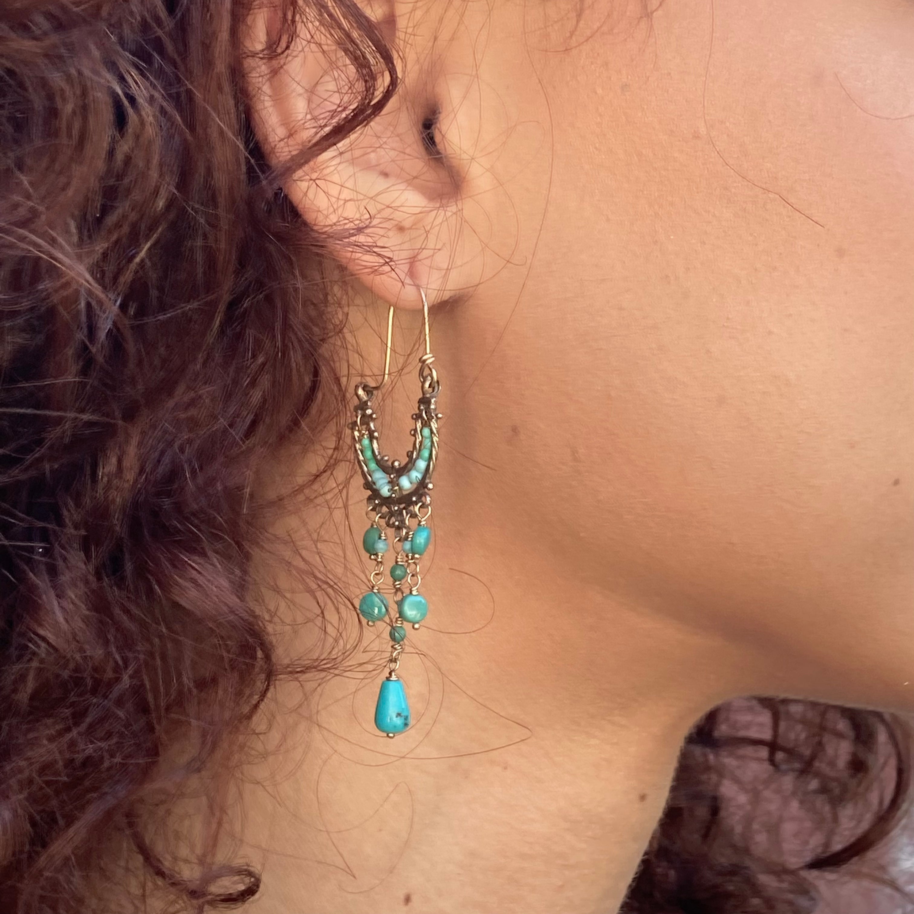 Sleeping Beauty Turquoise Hoop Earrings in 14 Karat Gold