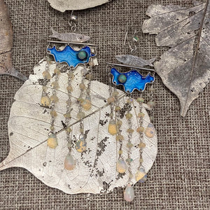 Enamel Fish Earrings with Ethiopian Opals