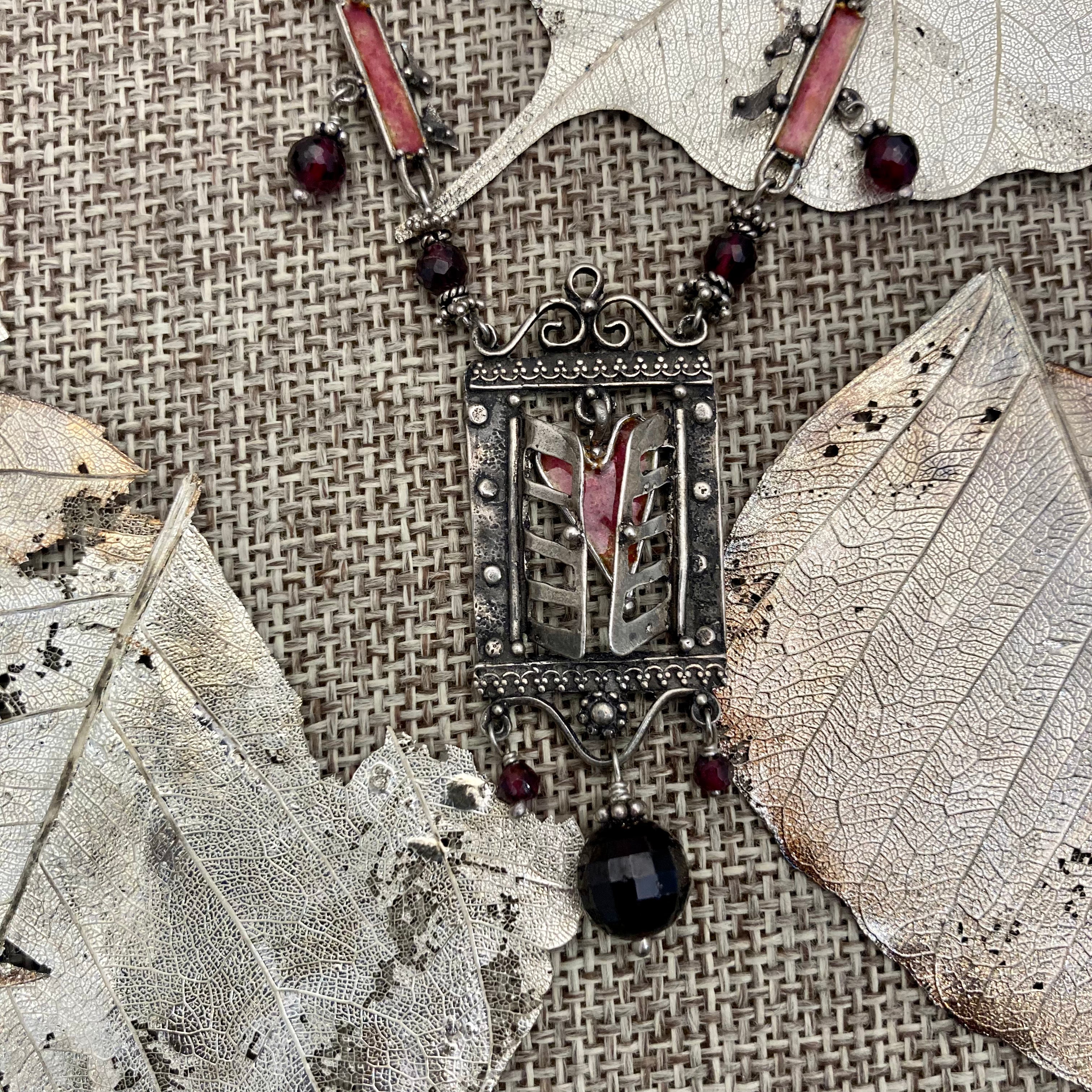 Enamel & Garnet Heart Necklace