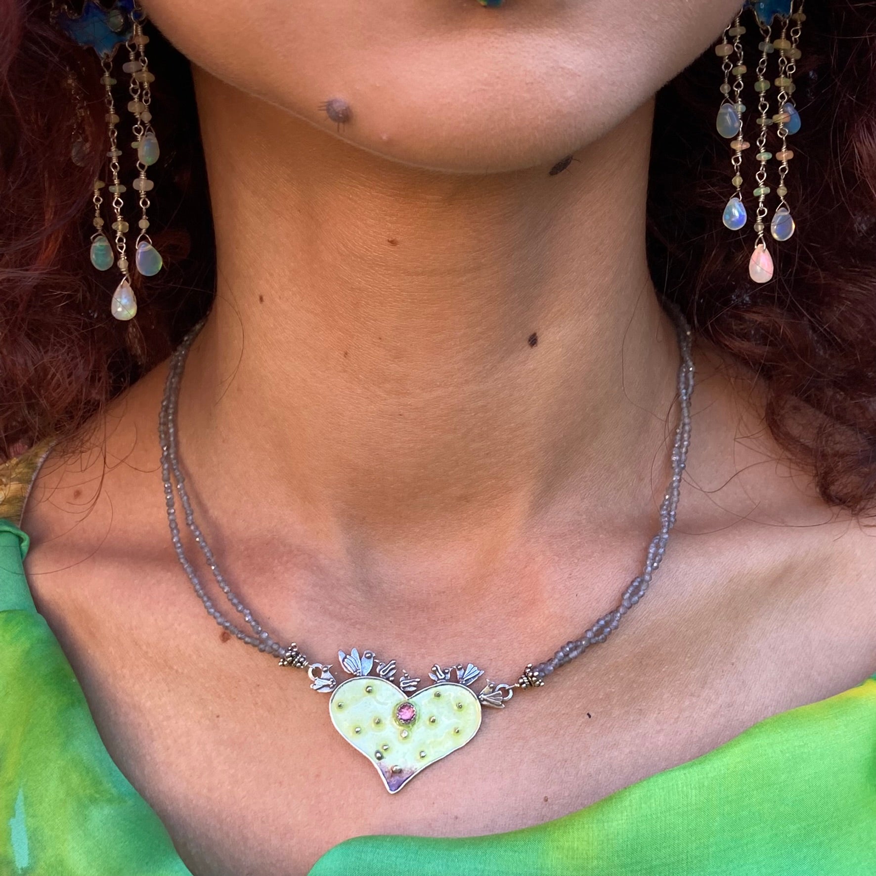 Enamel Earrings & Necklace
