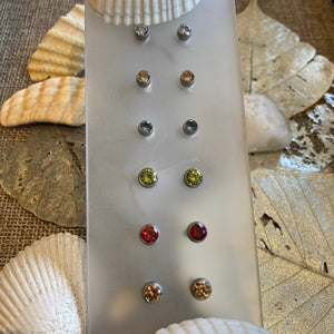 4mm Cubic Zirconium Steel Earrings
