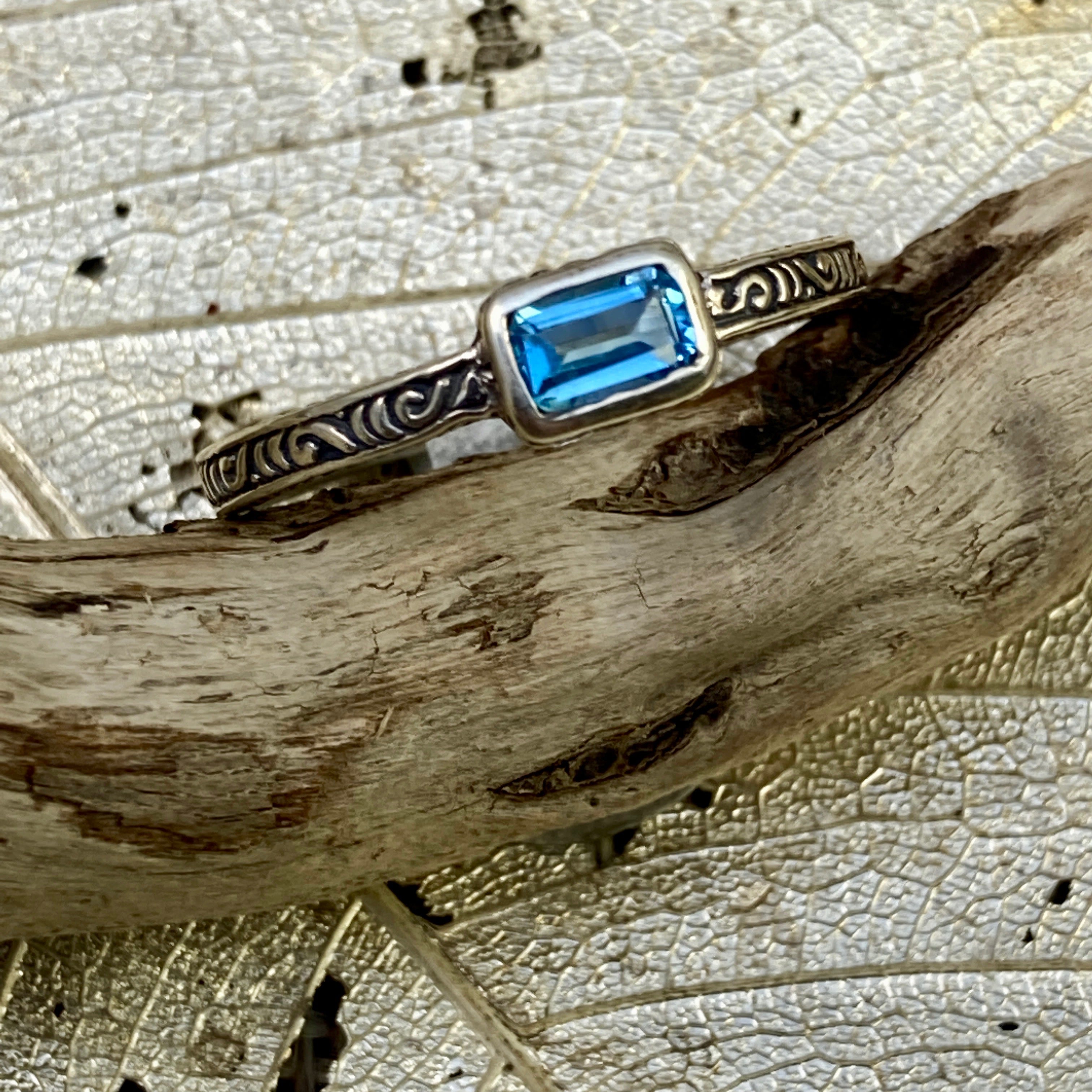 Rectangular, Slim Blue Topaz Ring