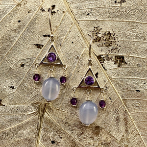 Chalcedony & Red Garnet or Purple Amethyst Earrings