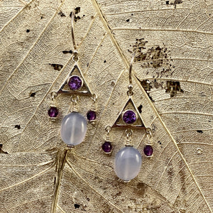 Chalcedony & Red Garnet or Purple Amethyst Earrings