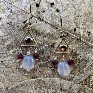 Chalcedony & Red Garnet or Purple Amethyst Earrings