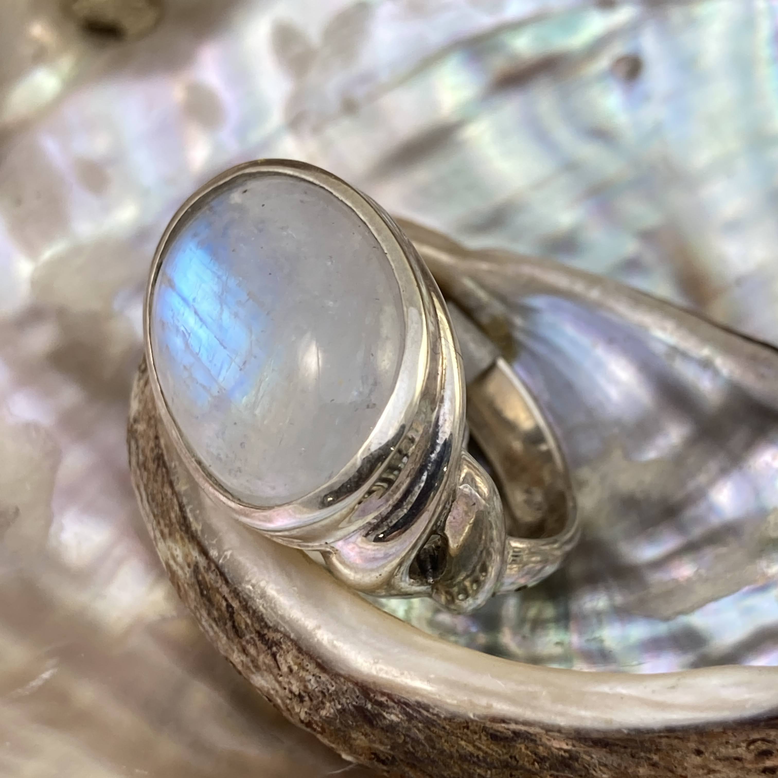 Blue Moonstone Cabochon Statement Ring