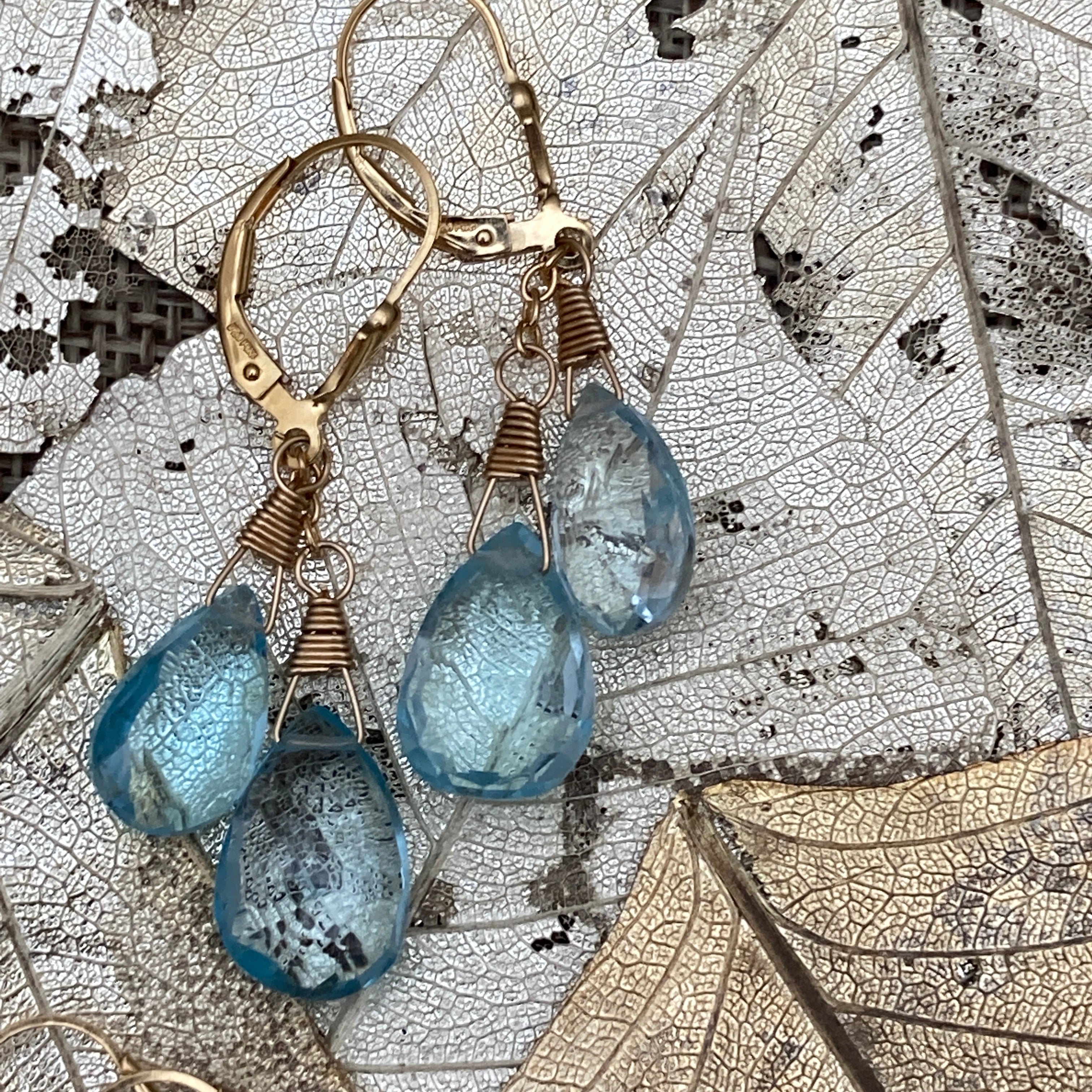 Double Drop Blue Topaz Earrings