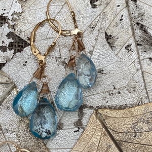 Double Drop Blue Topaz Earrings