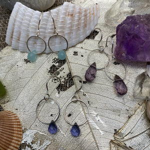 Single Gemstone Circle Earrings in Silver