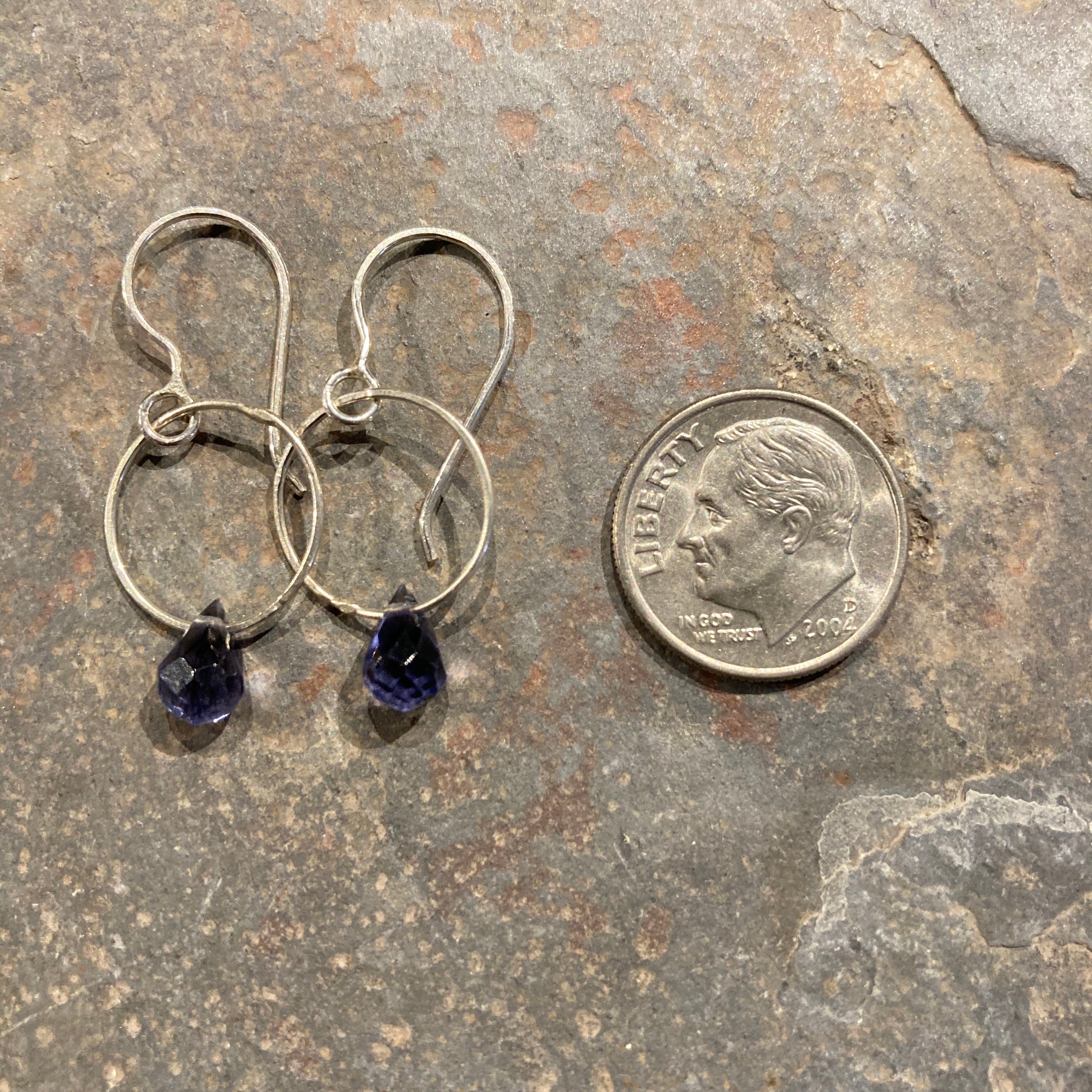 Single Gemstone Circle Earrings in Silver