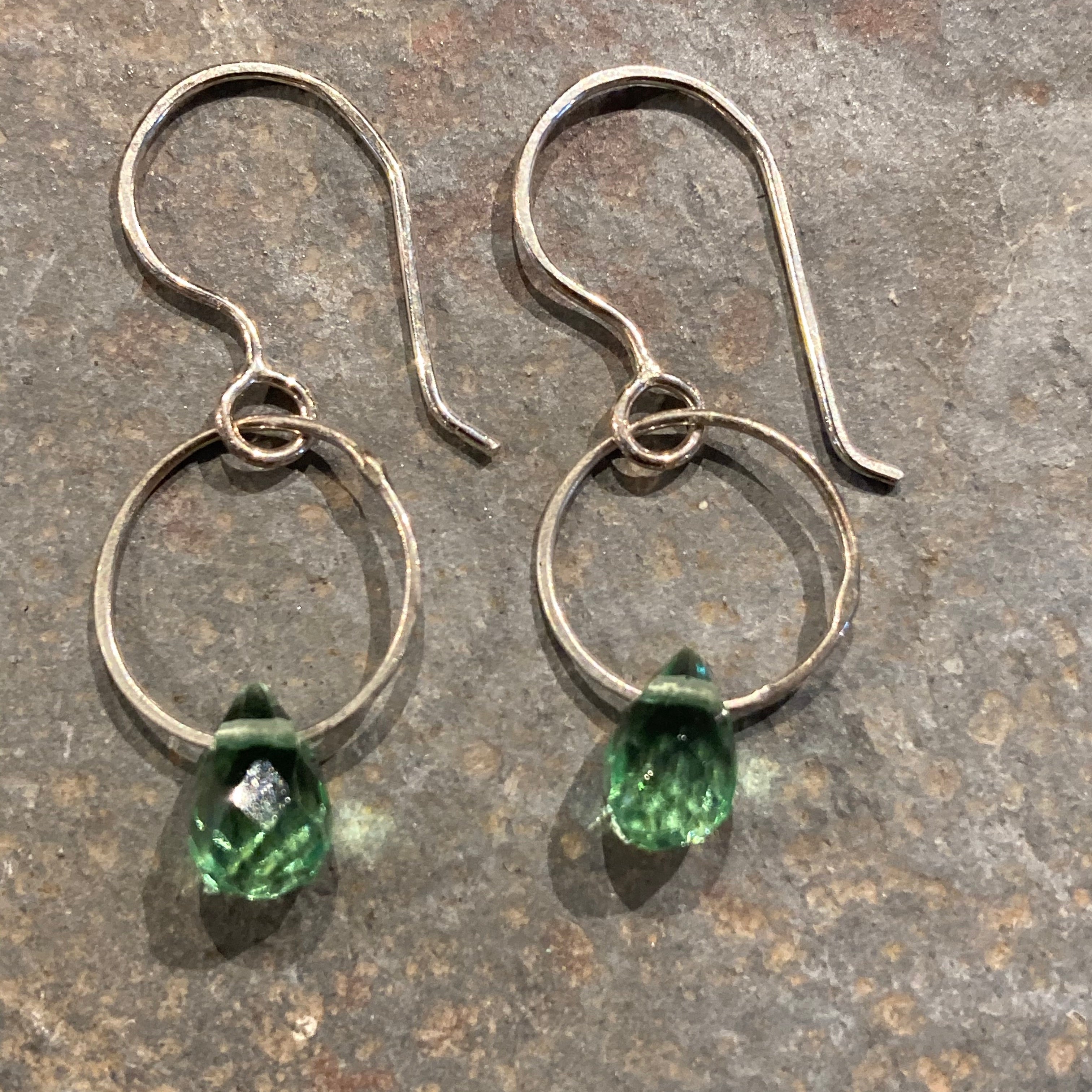 Single Gemstone Circle Earrings in Silver