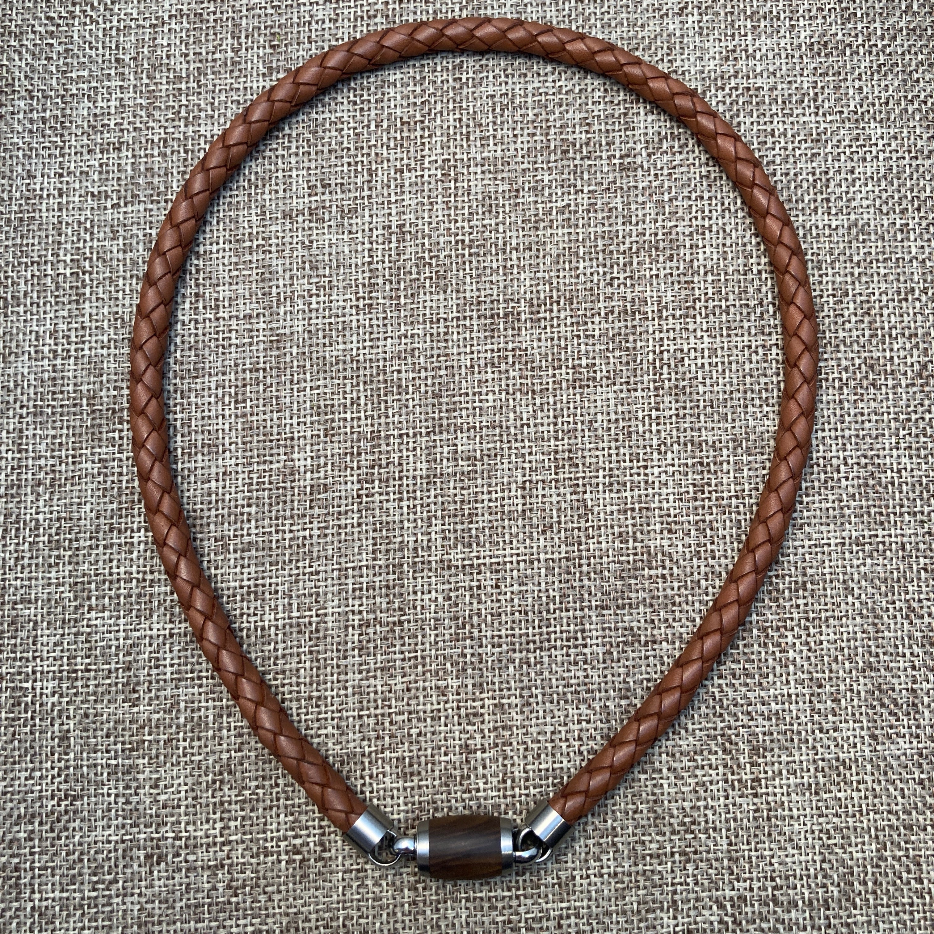Brown Leather, Wood & Steel Necklace