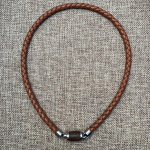 Brown Leather, Wood & Steel Necklace