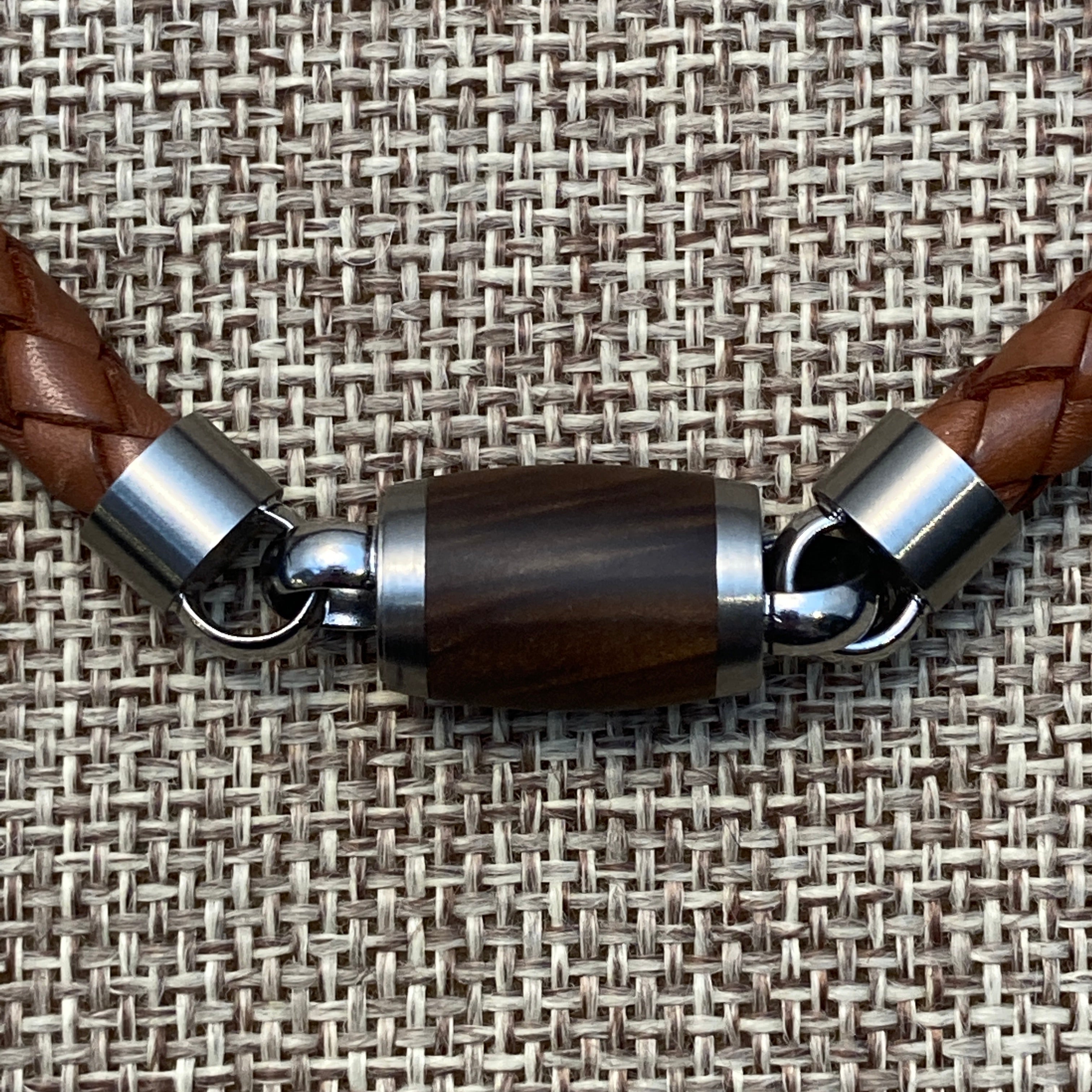 Brown Leather, Wood & Steel Necklace