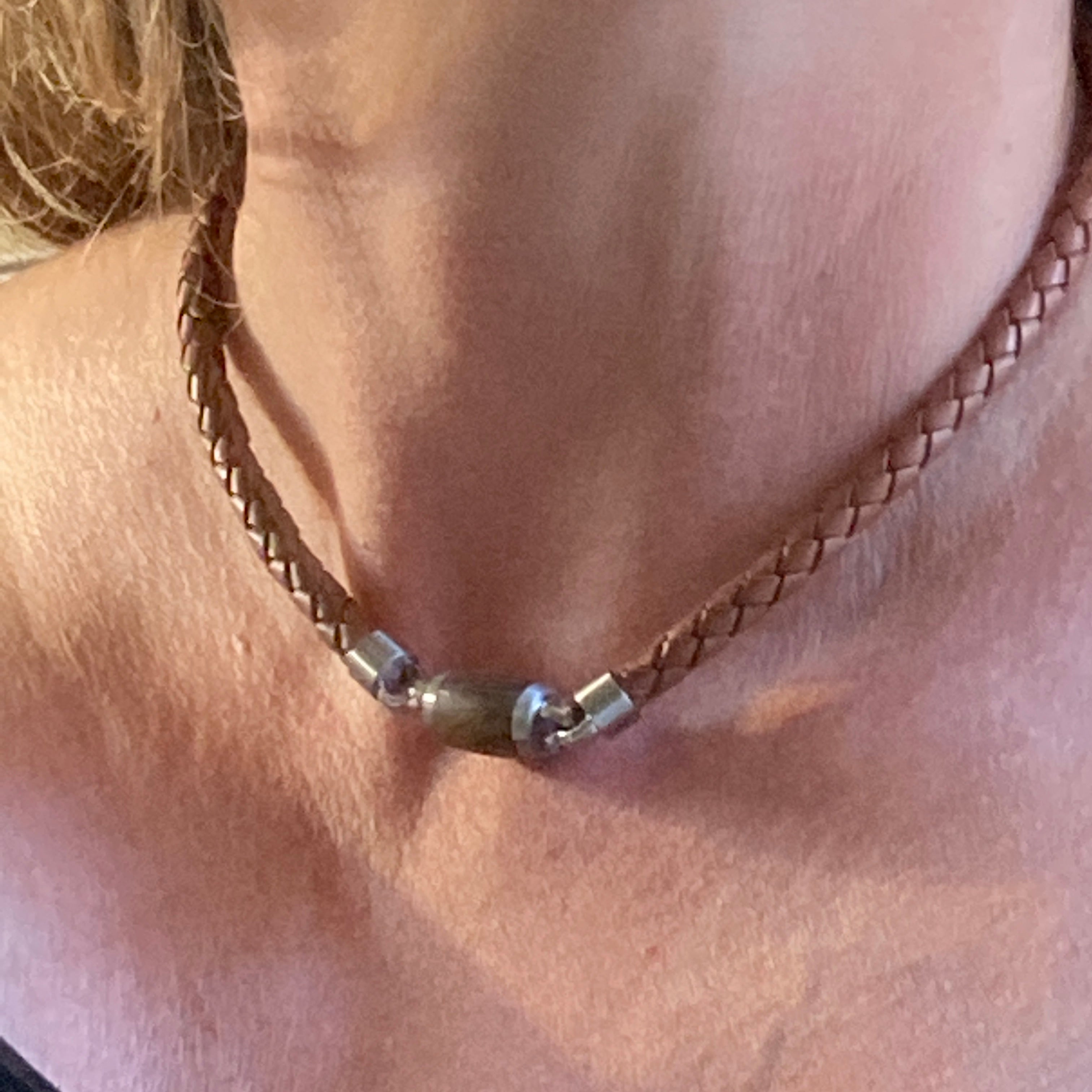 Brown Leather, Wood & Steel Necklace