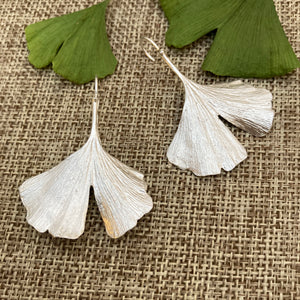 Ginkgo Silver Fan Earrings