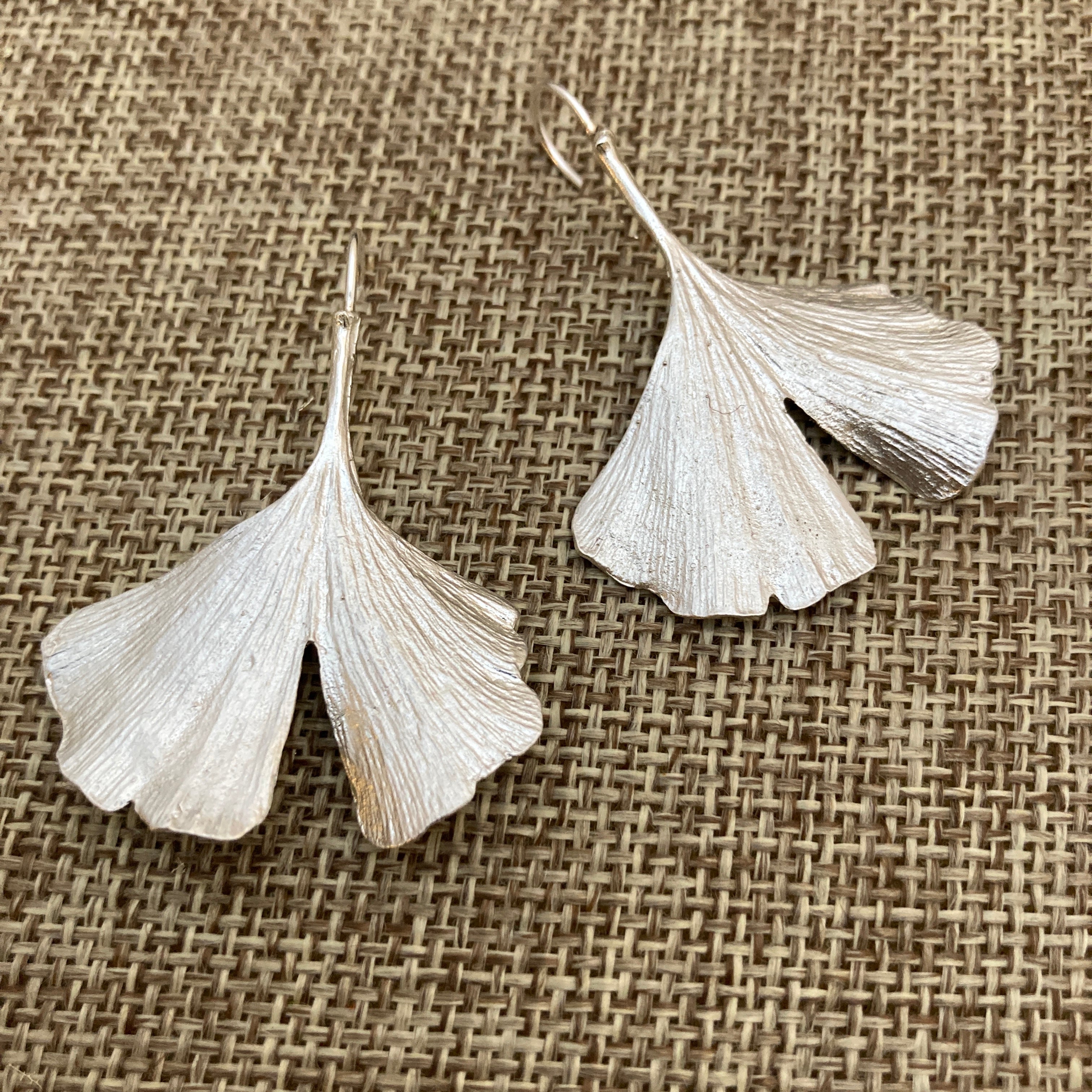 Ginkgo Silver Fan Earrings