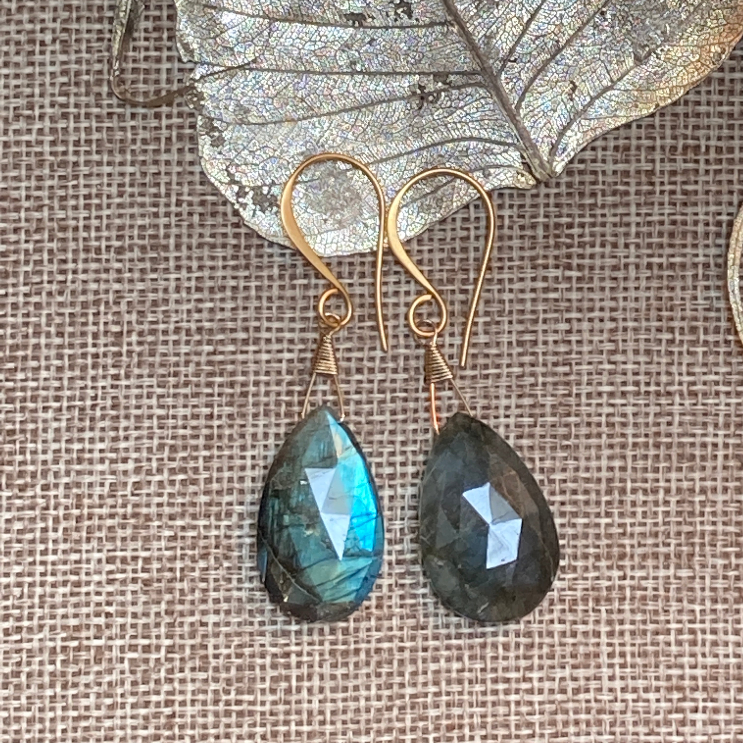 Labradorite Statement Earrings in Gold Vermeil
