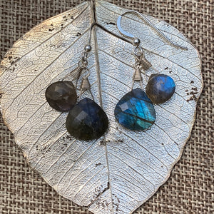 Labradorite Double Stone Earrings in Silver