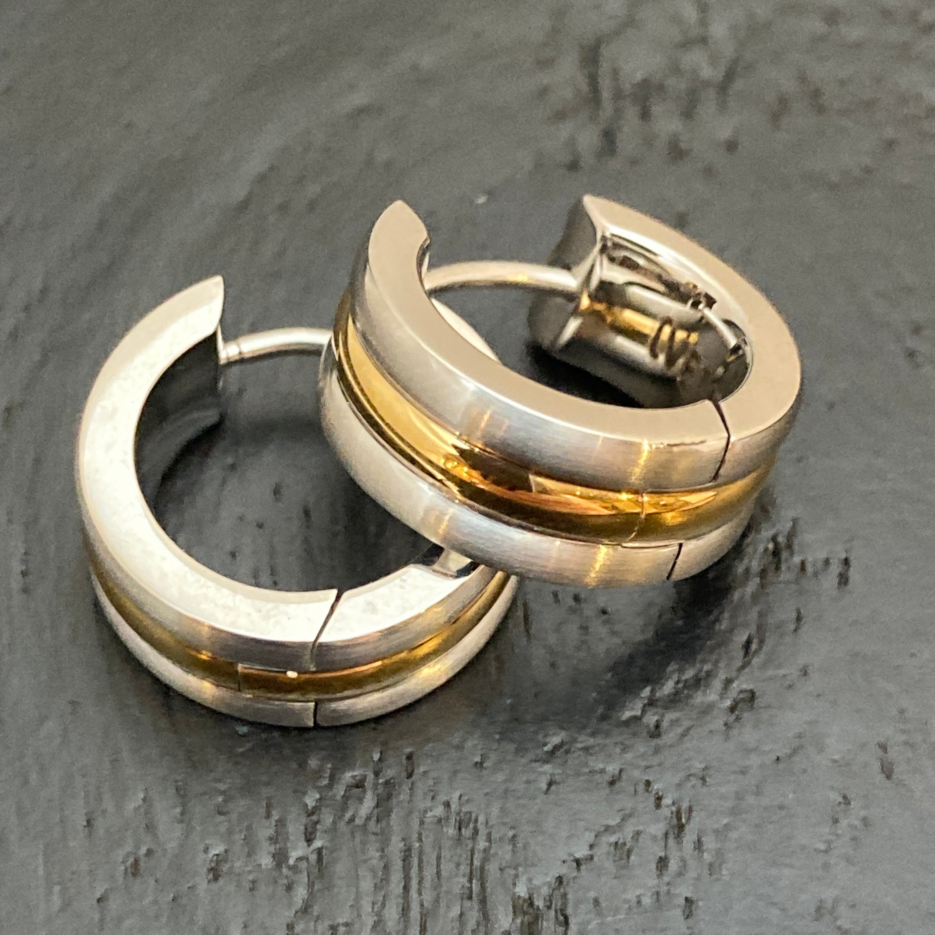 Mixed Metal Huggy Steel Hoops