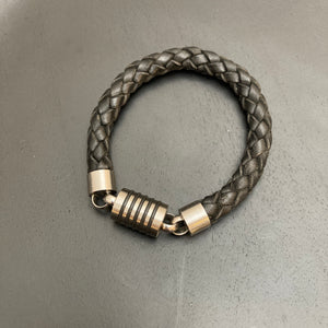 Black Leather & Steel Bracelet